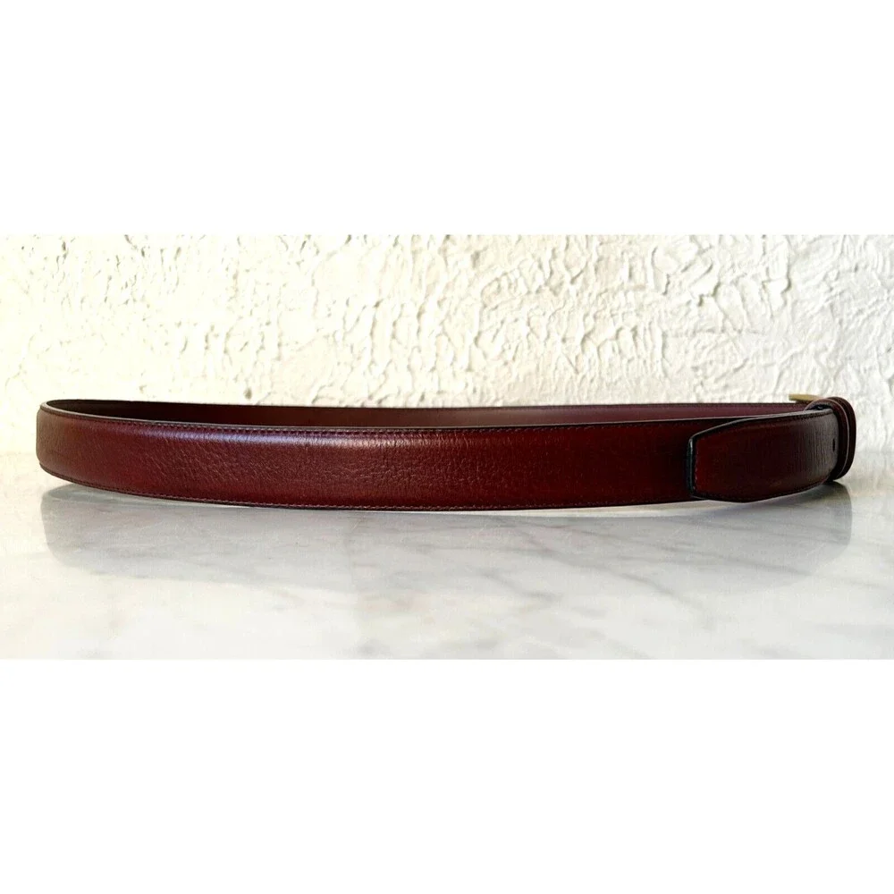 Brown Italian Leather Belt Brass Buckle 2 Keepers - Men's Size 42